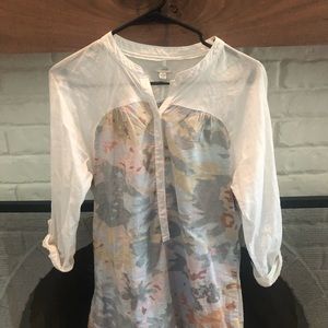 White and Floral Blouse Anthropologie